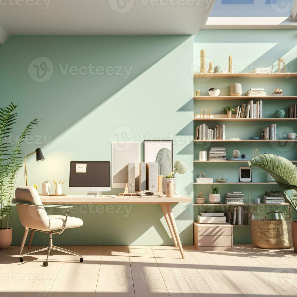 New Age Professional Settings Captured in Soft Lighting Featuring Trend-Aligned Workspace AI Generative photo