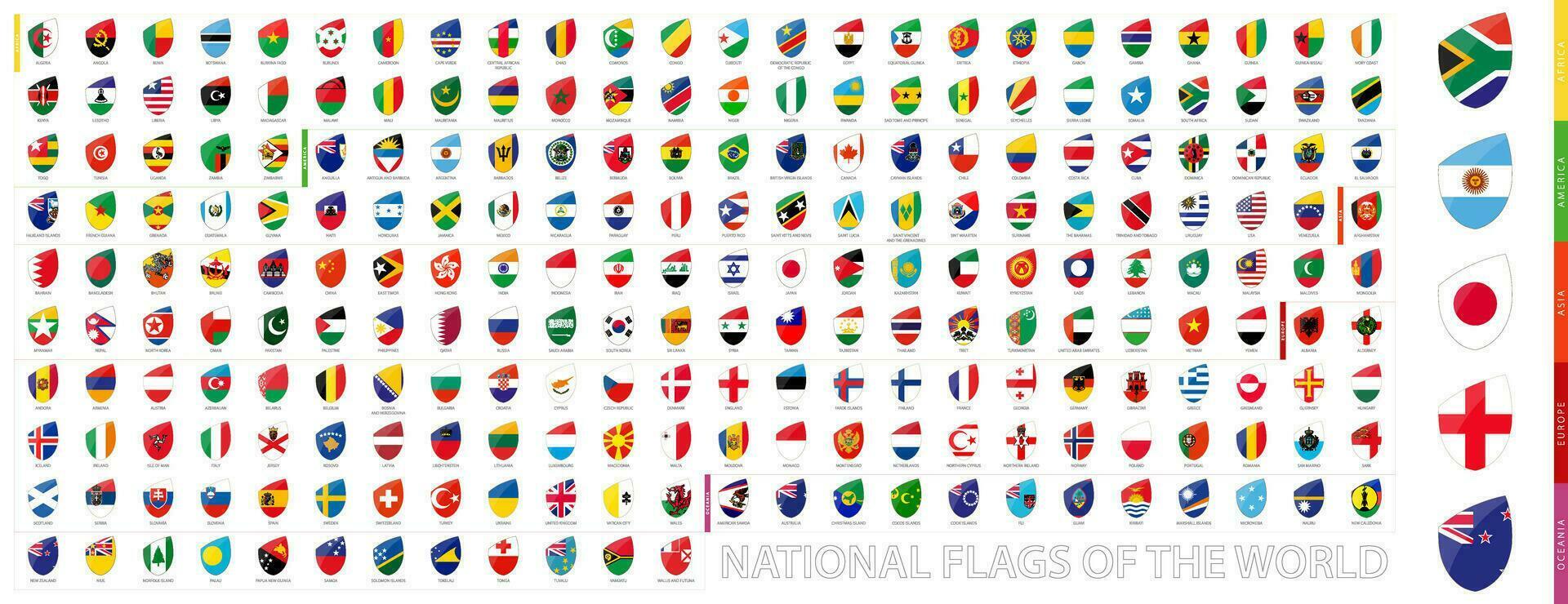 todas oficial nacional banderas de el mundo en rugby estilo. grande rugby icono colocar. vector