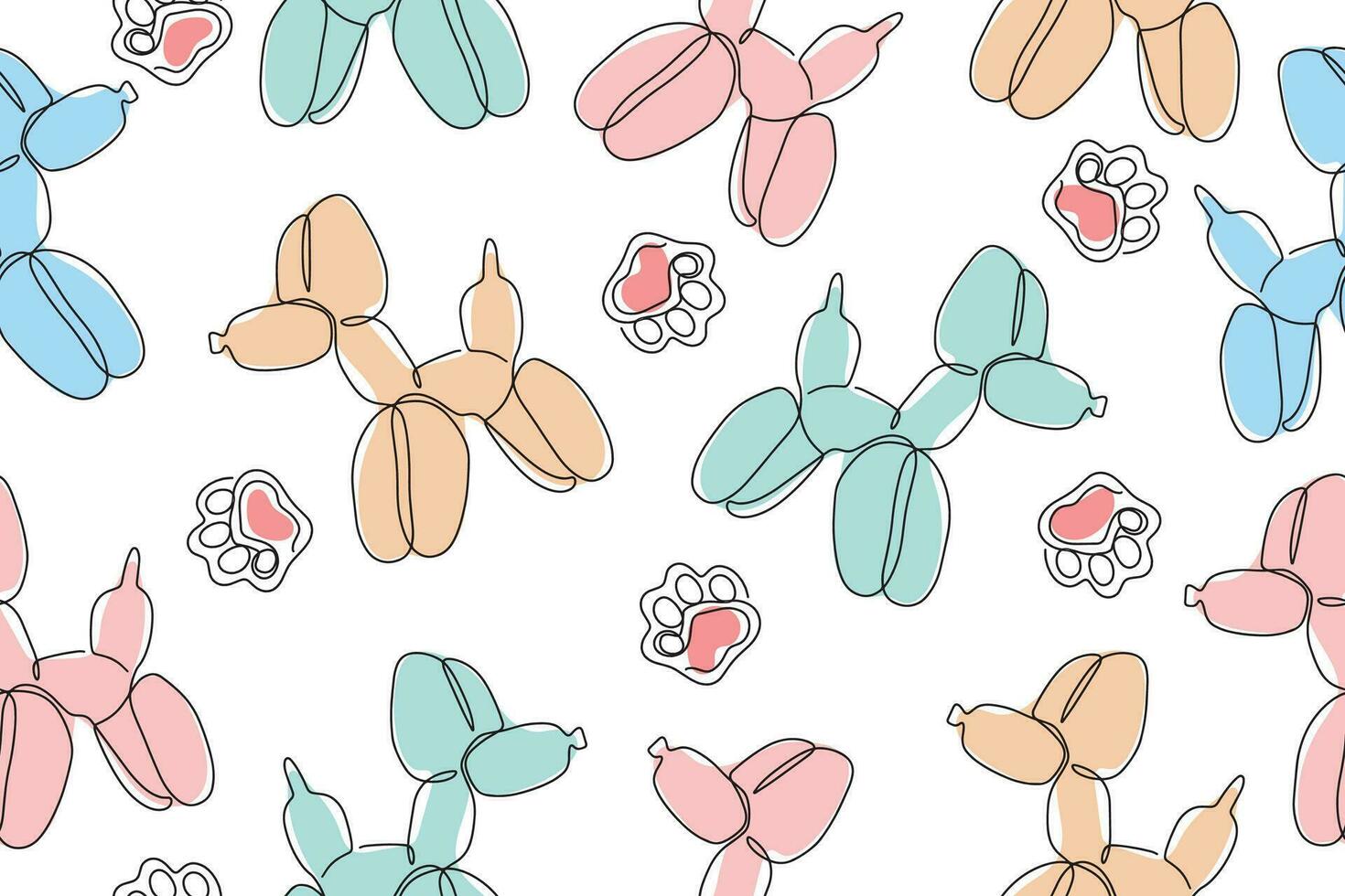 Classic balloon dog. Vector seamless pattern of cute cartoon bubble animal in color. Design element for logo, card, t-shirt print, invitation, accessories. Vector