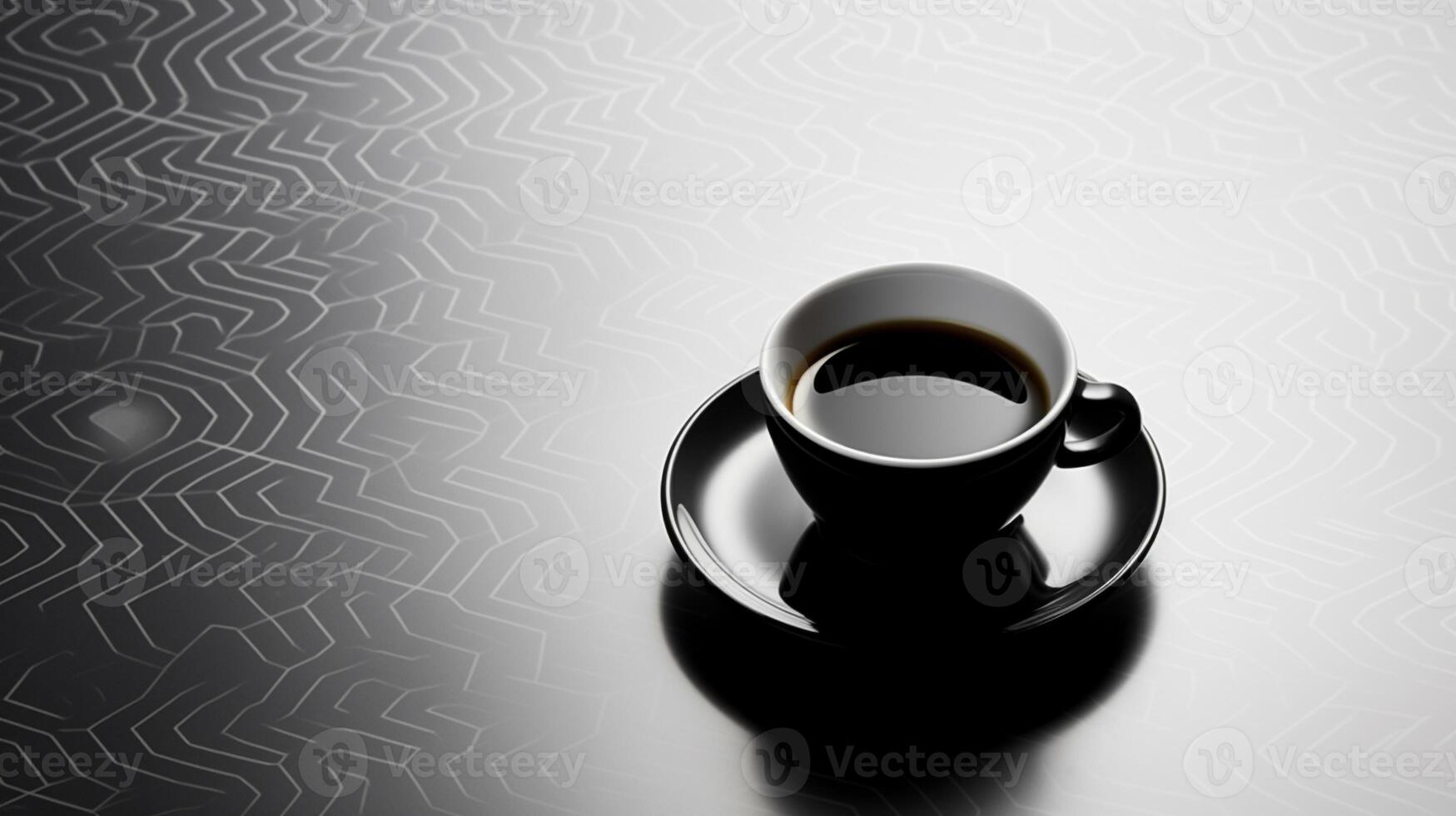 Aerial View of Steaming Coffee Cup on Geometrically Patterned Surface with Ample Copy Space photo