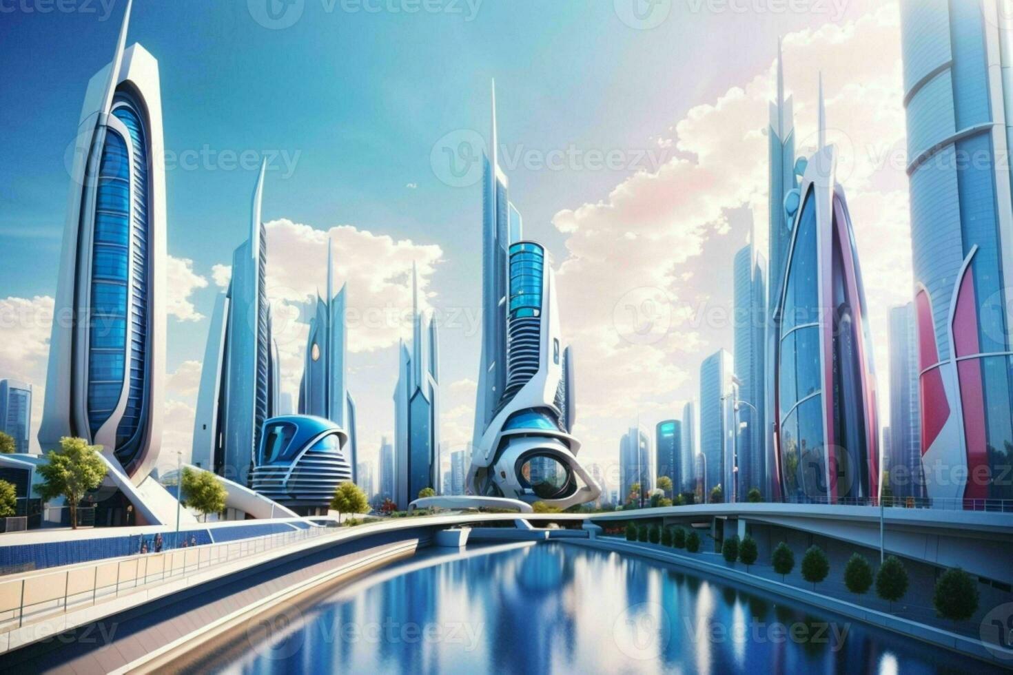 modern city in trendy futurism style. Pro Photo