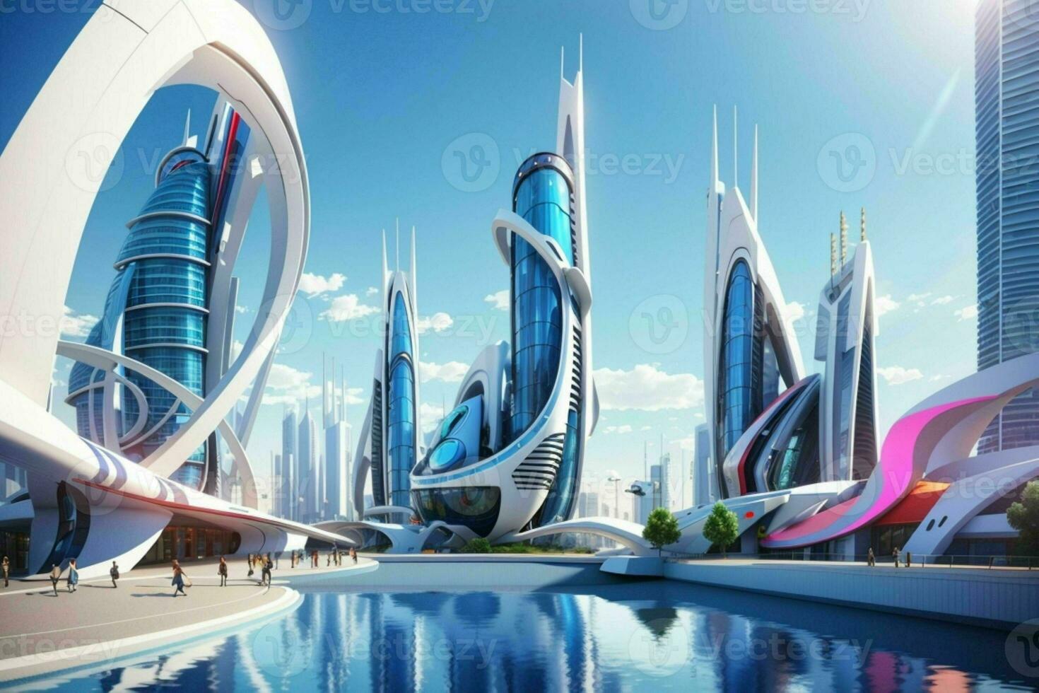 modern city in trendy futurism style. Pro Photo