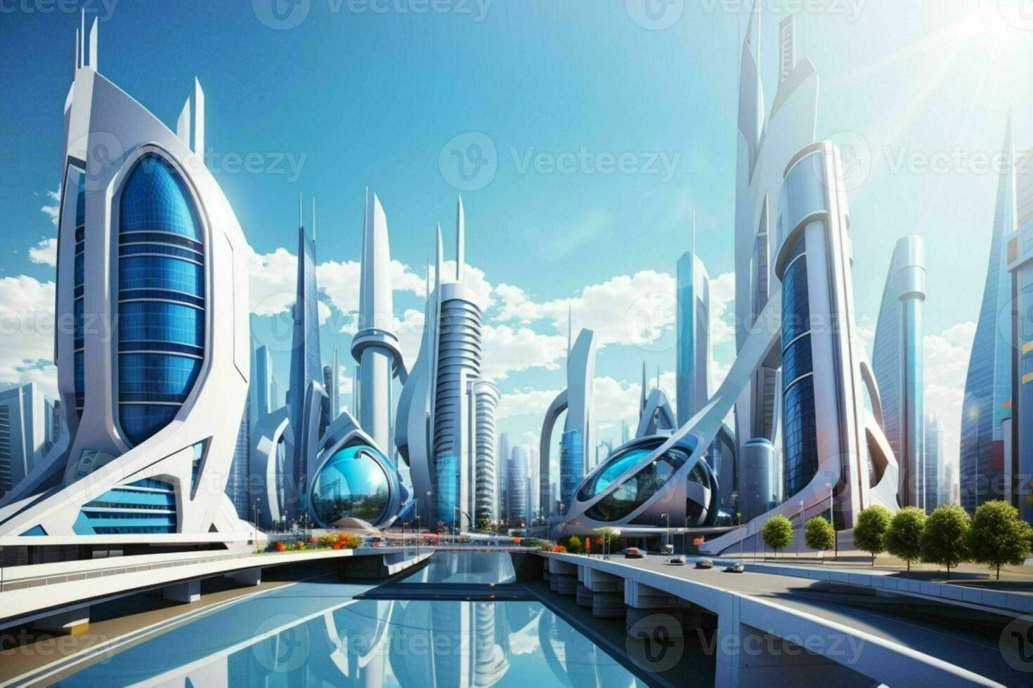 modern city in trendy futurism style. Pro Photo