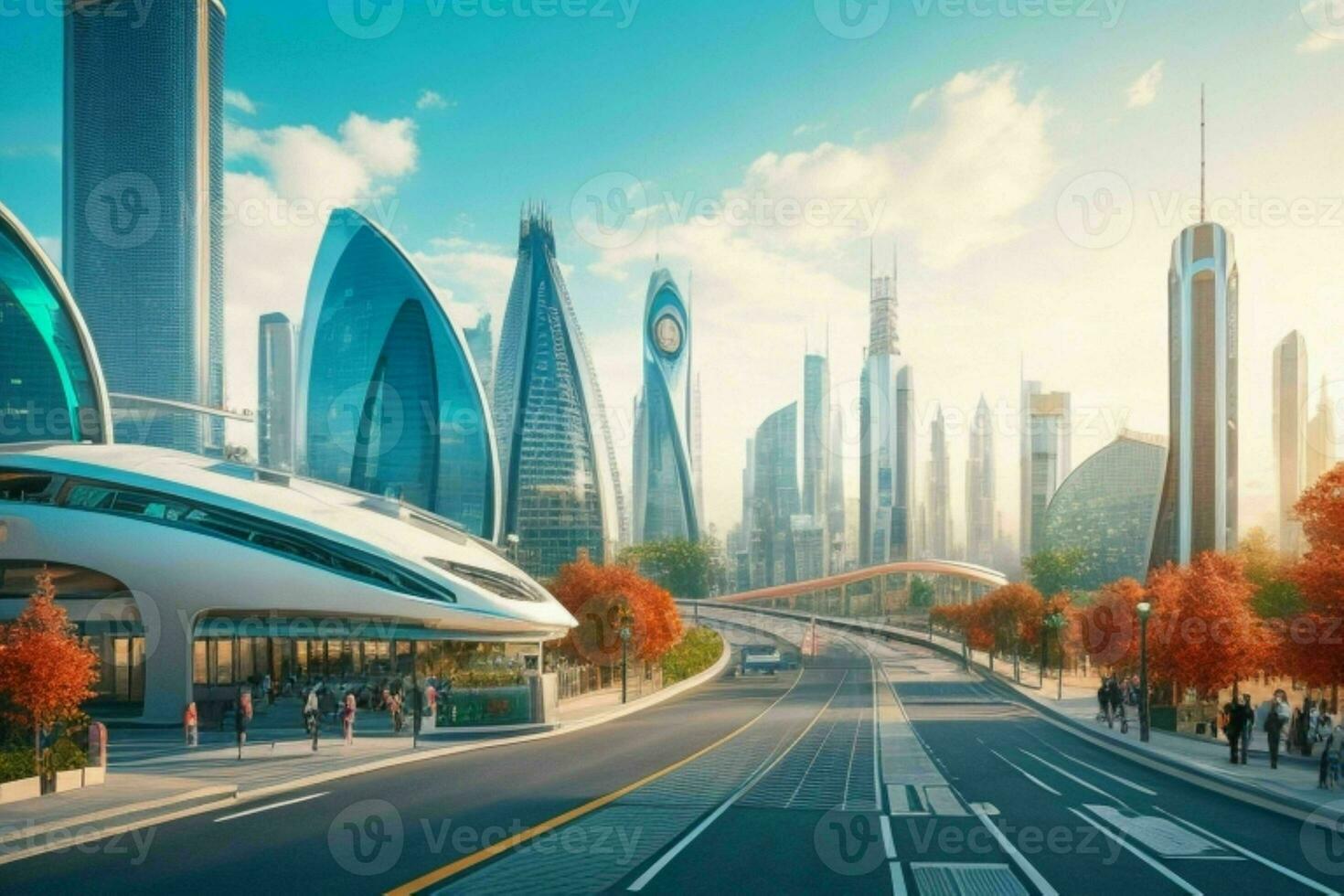 modern city in trendy futurism style. Pro Photo