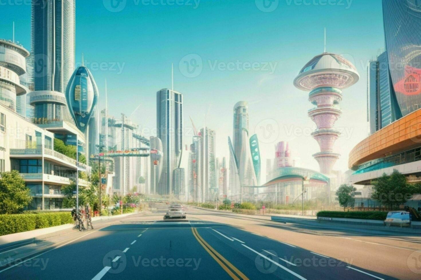 modern city in trendy futurism style. Pro Photo