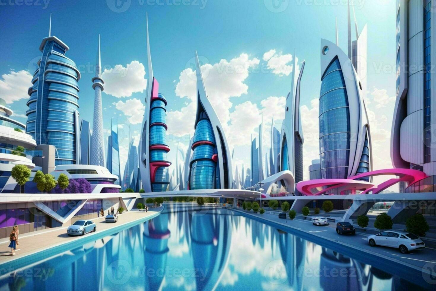 modern city in trendy futurism style. Pro Photo