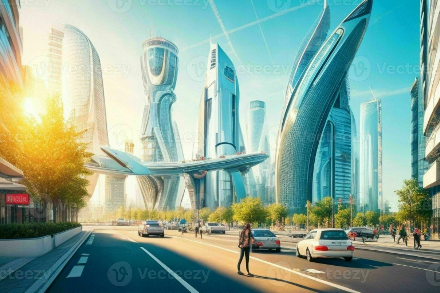 modern city in trendy futurism style. Pro Photo