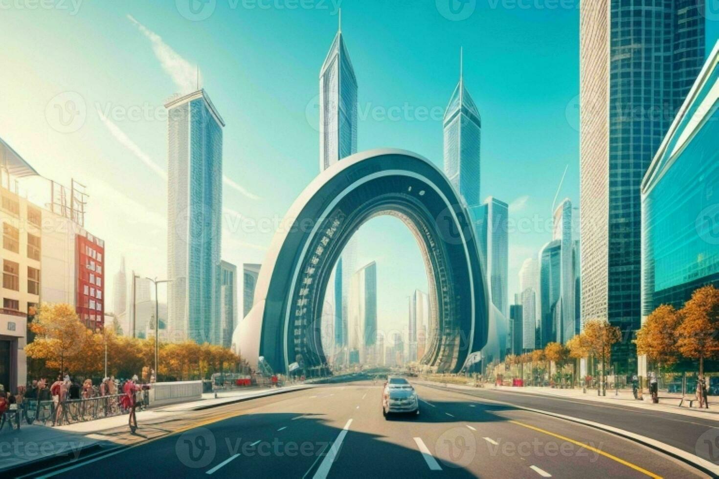 modern city in trendy futurism style. Pro Photo