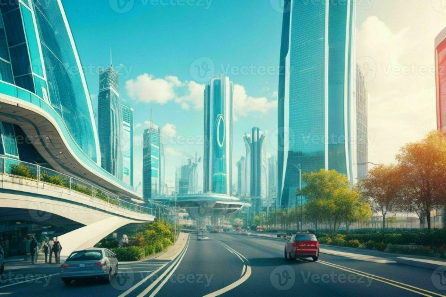modern city in trendy futurism style. Pro Photo