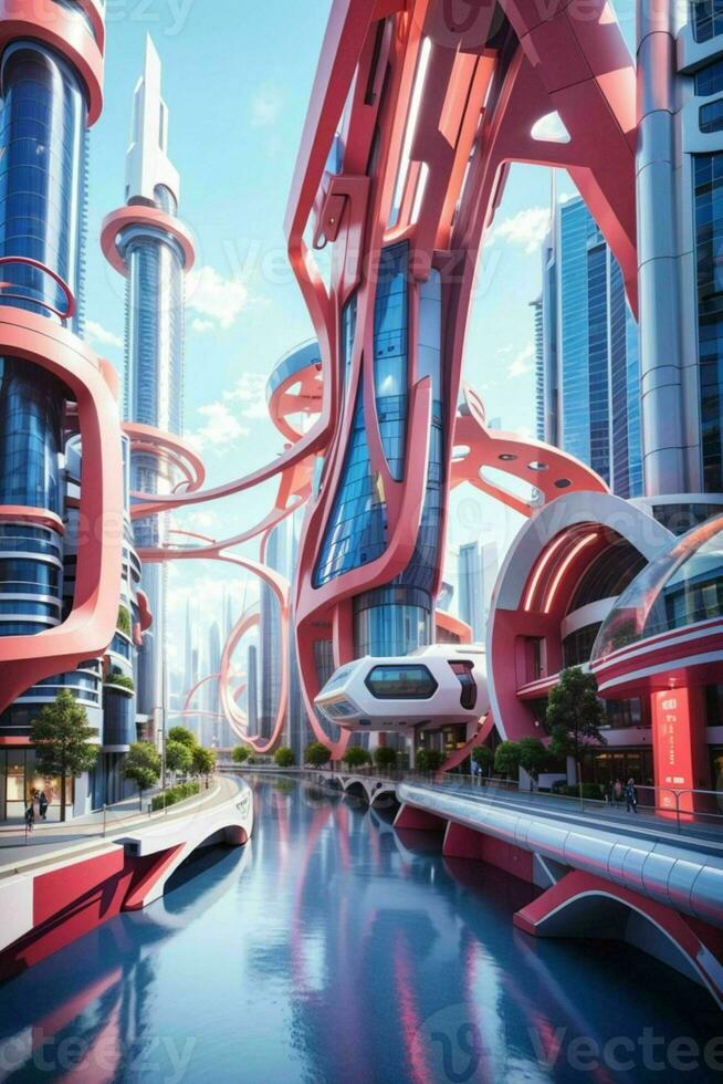 modern city in trendy futurism style. Pro Photo
