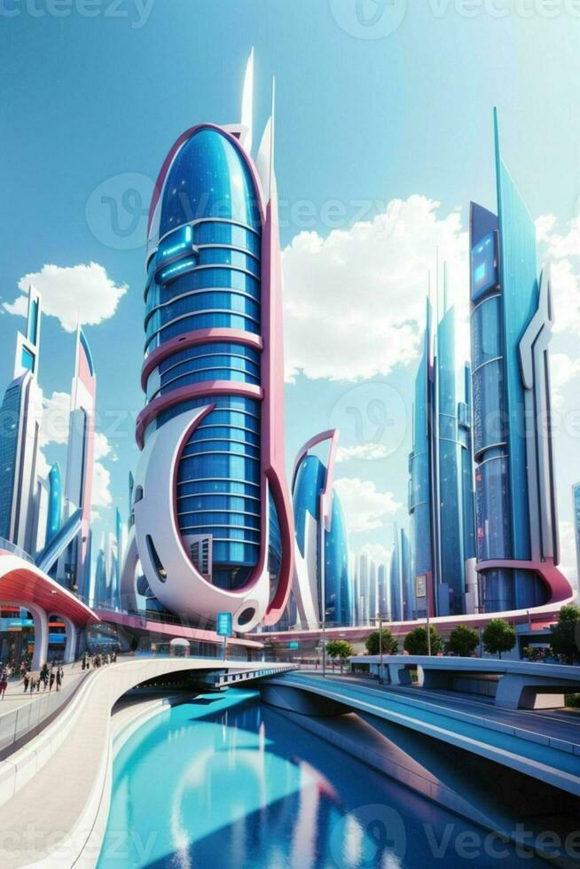 modern city in trendy futurism style. Pro Photo