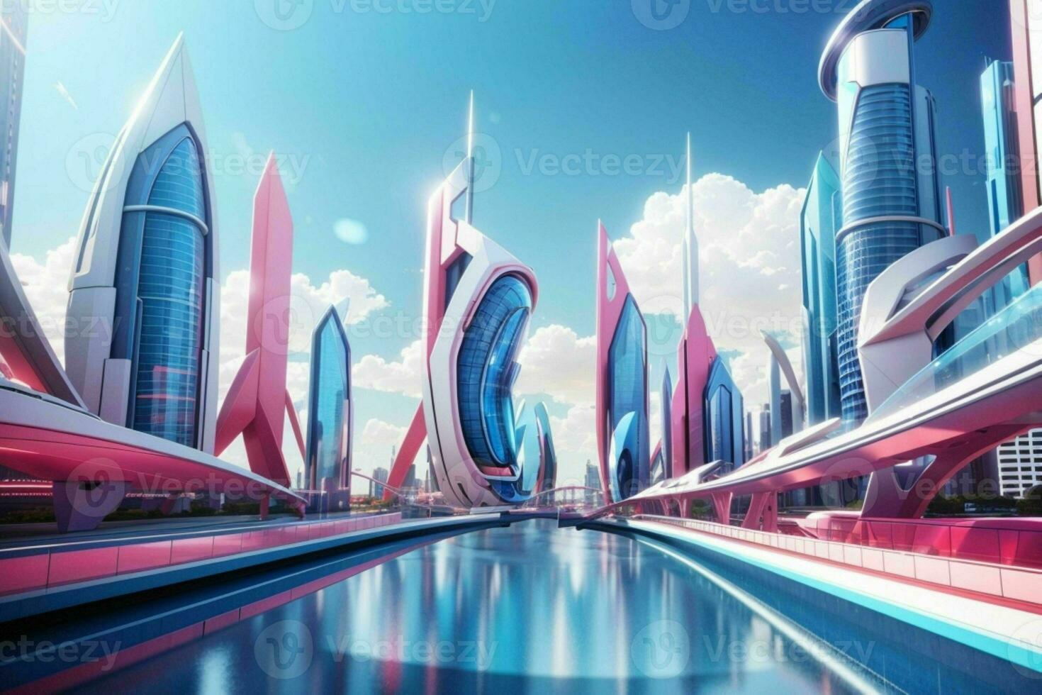 modern city in trendy futurism style. Pro Photo