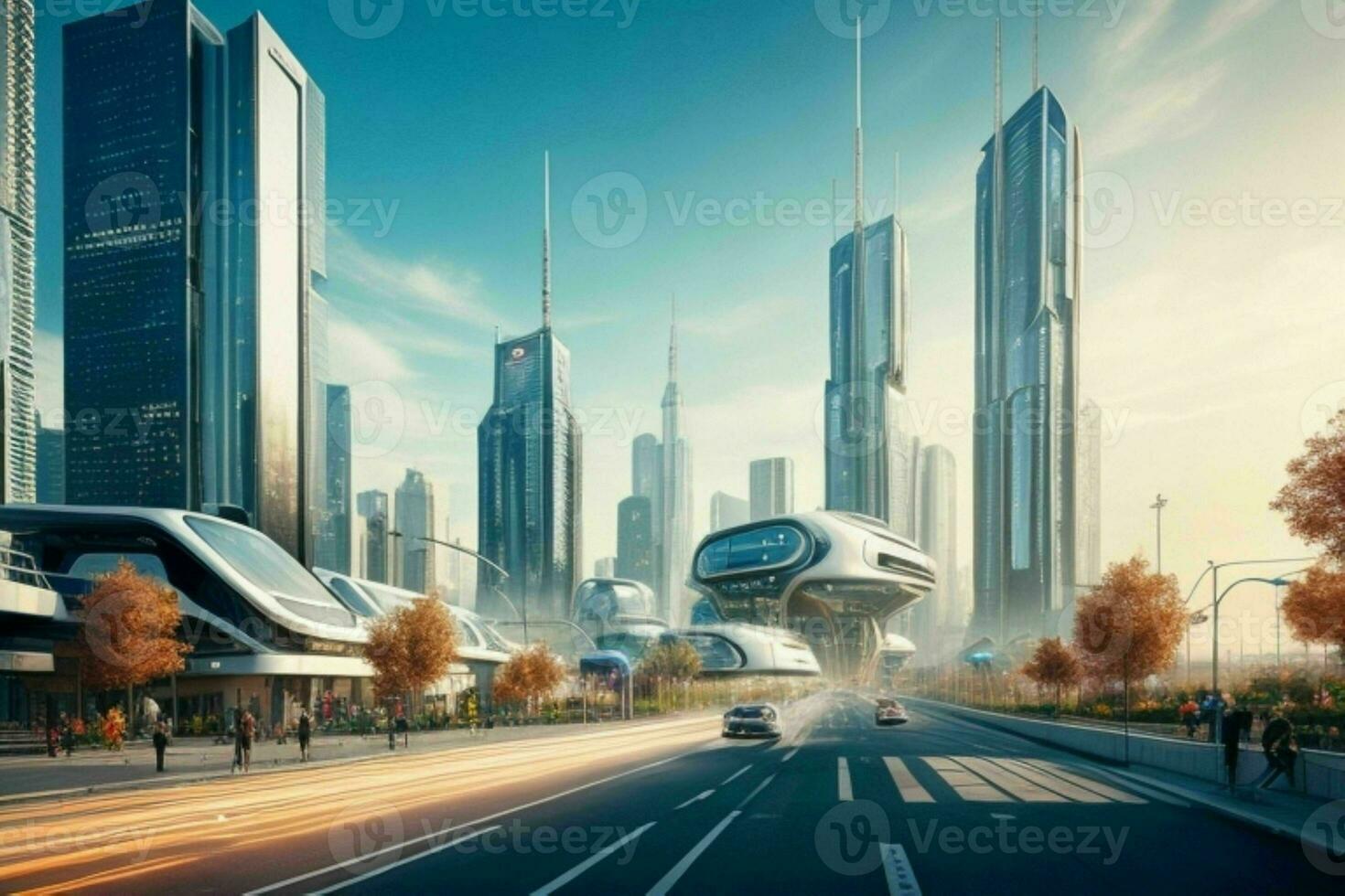 modern city in trendy futurism style. Pro Photo