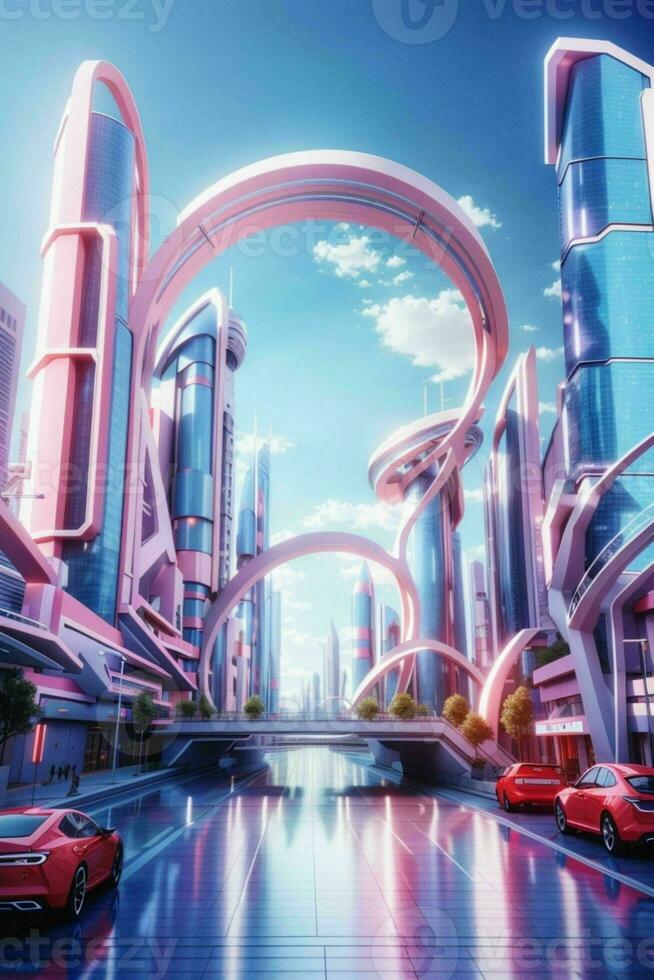 modern city in trendy futurism style. Pro Photo