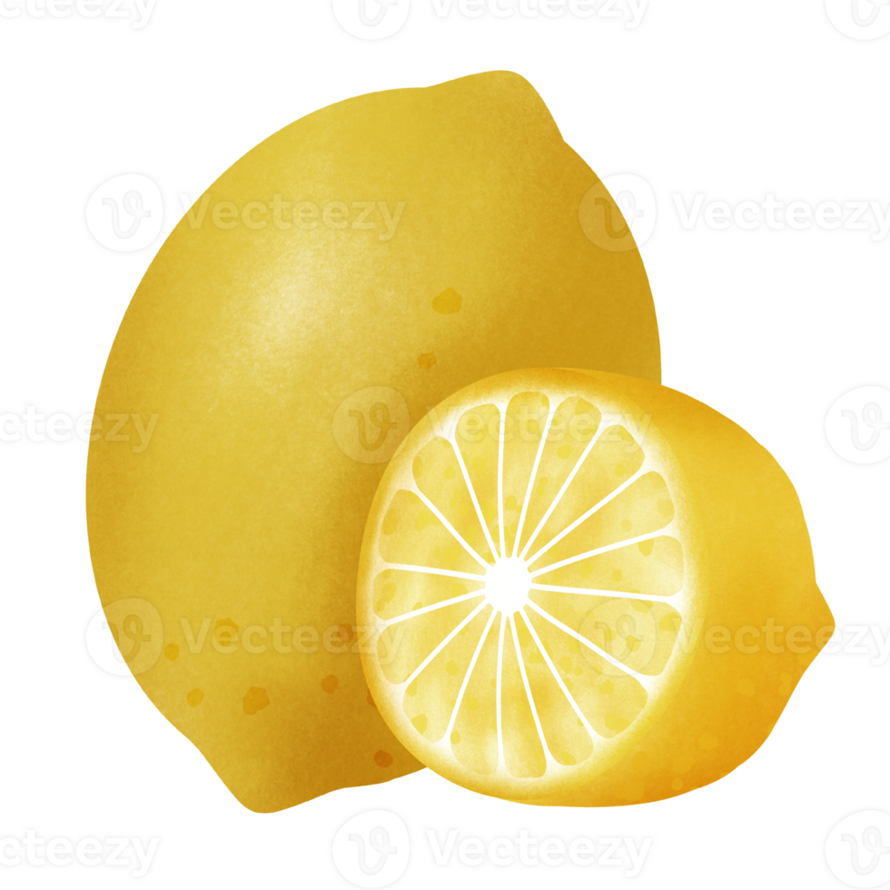 cartoon of yellow lemon and half lemon, no background, for Thanksgiving png