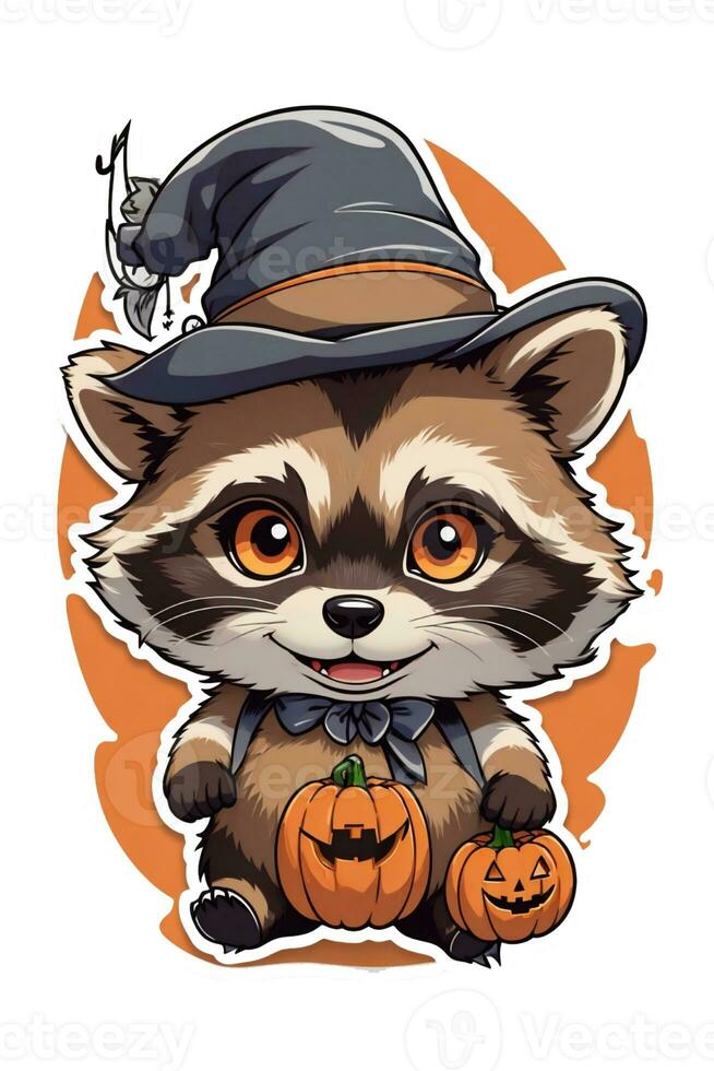 raccoon wearing hat halloween kawaii artwork photo