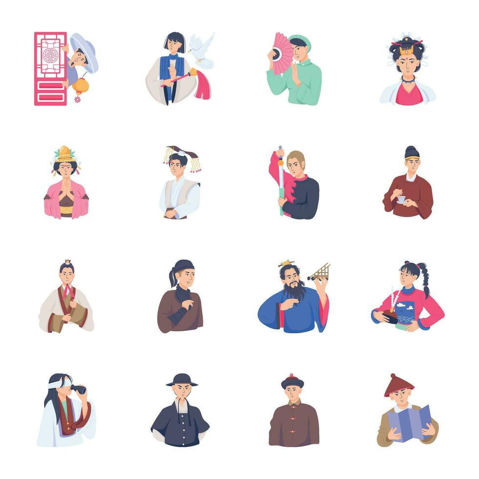 Collection of Chinese Culture Flat Style Illustrations vector