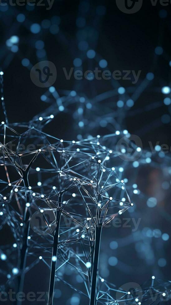Futuristic visualization of interconnected digital nodes with dark background and abundant copy space AI Generative photo