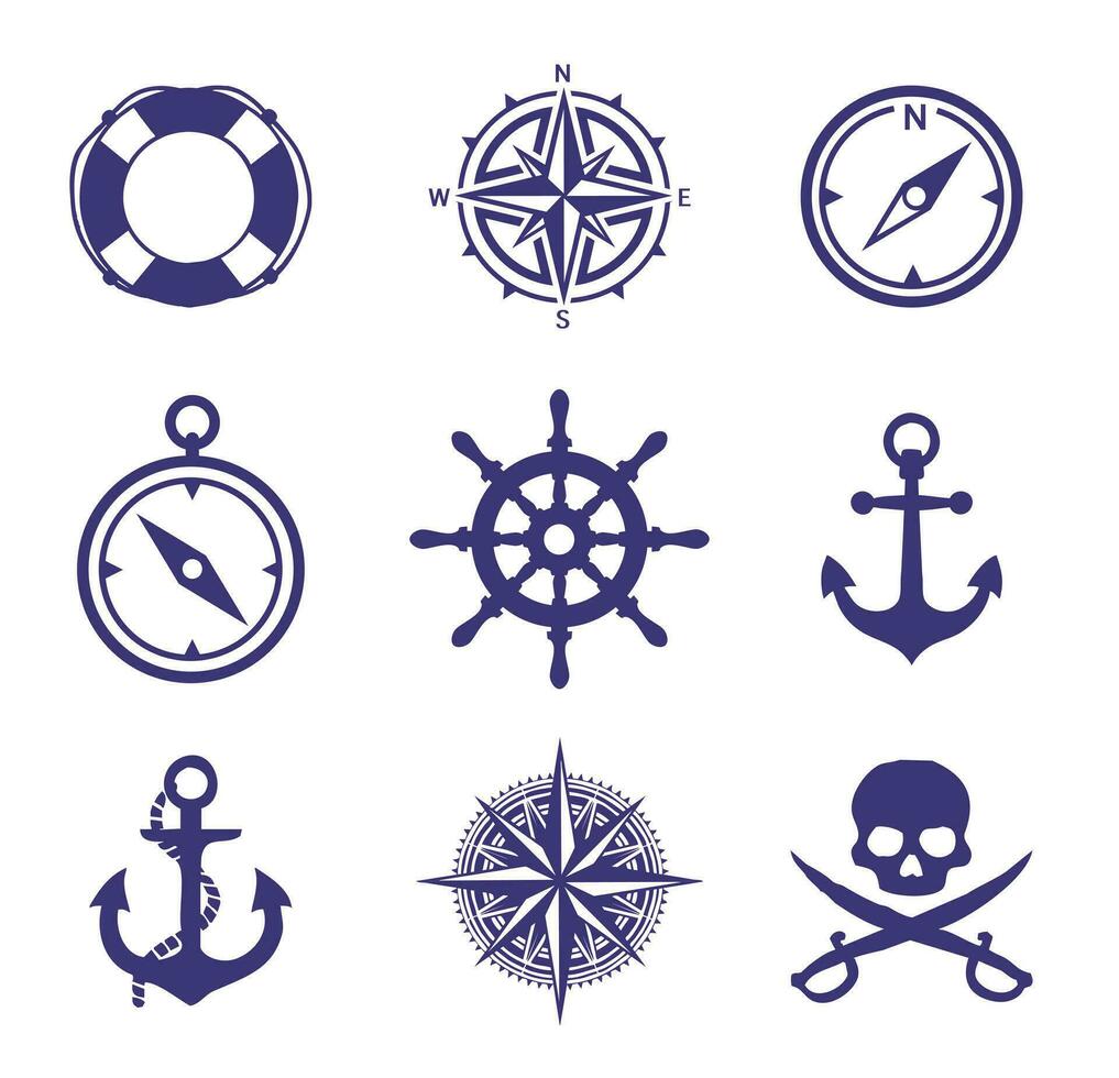 A set of marine theme icons vector