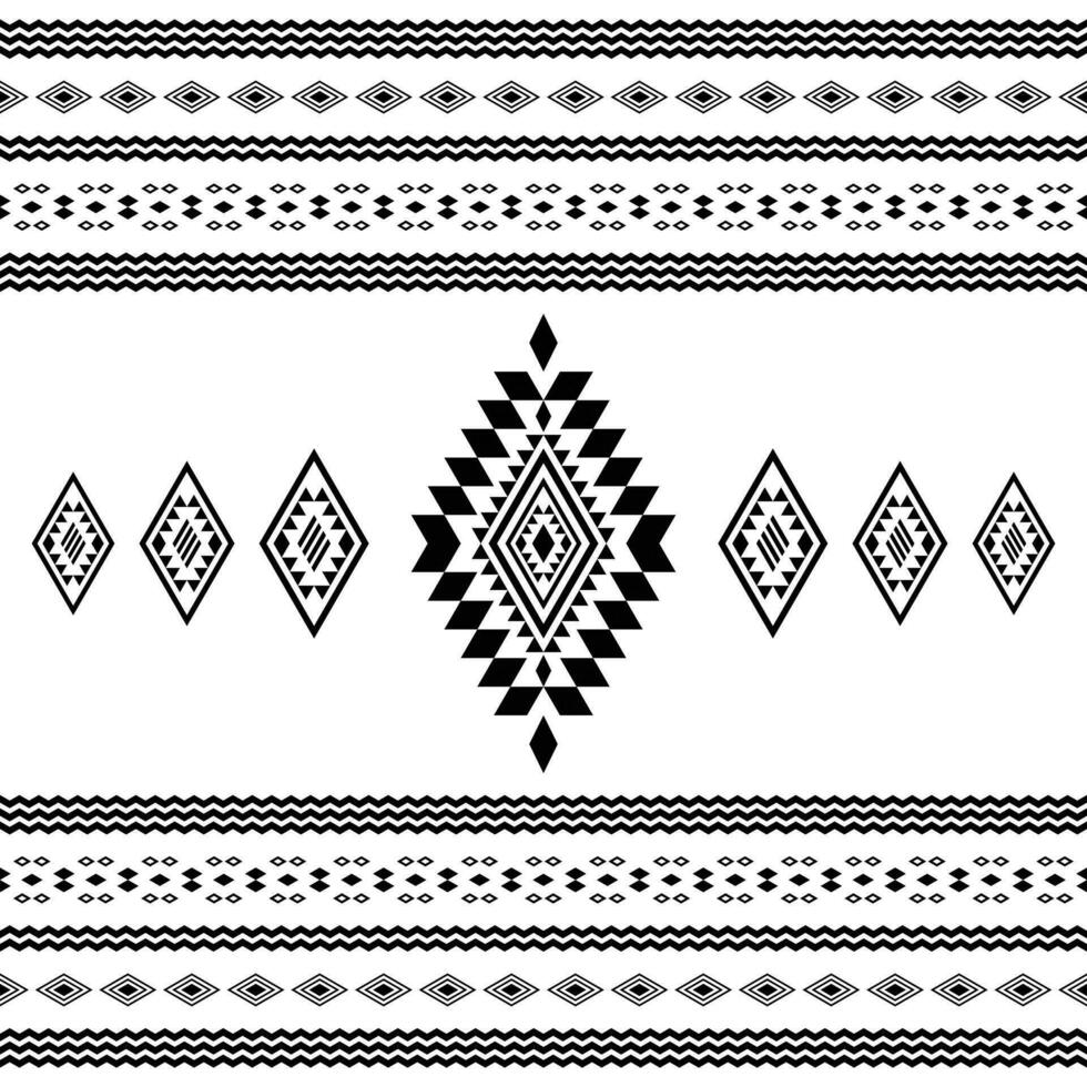 Geometric folklore seamless ethnic pattern. Aztec and Navajo tribal style with native motif design for textile and embroidery. Black and white color. vector