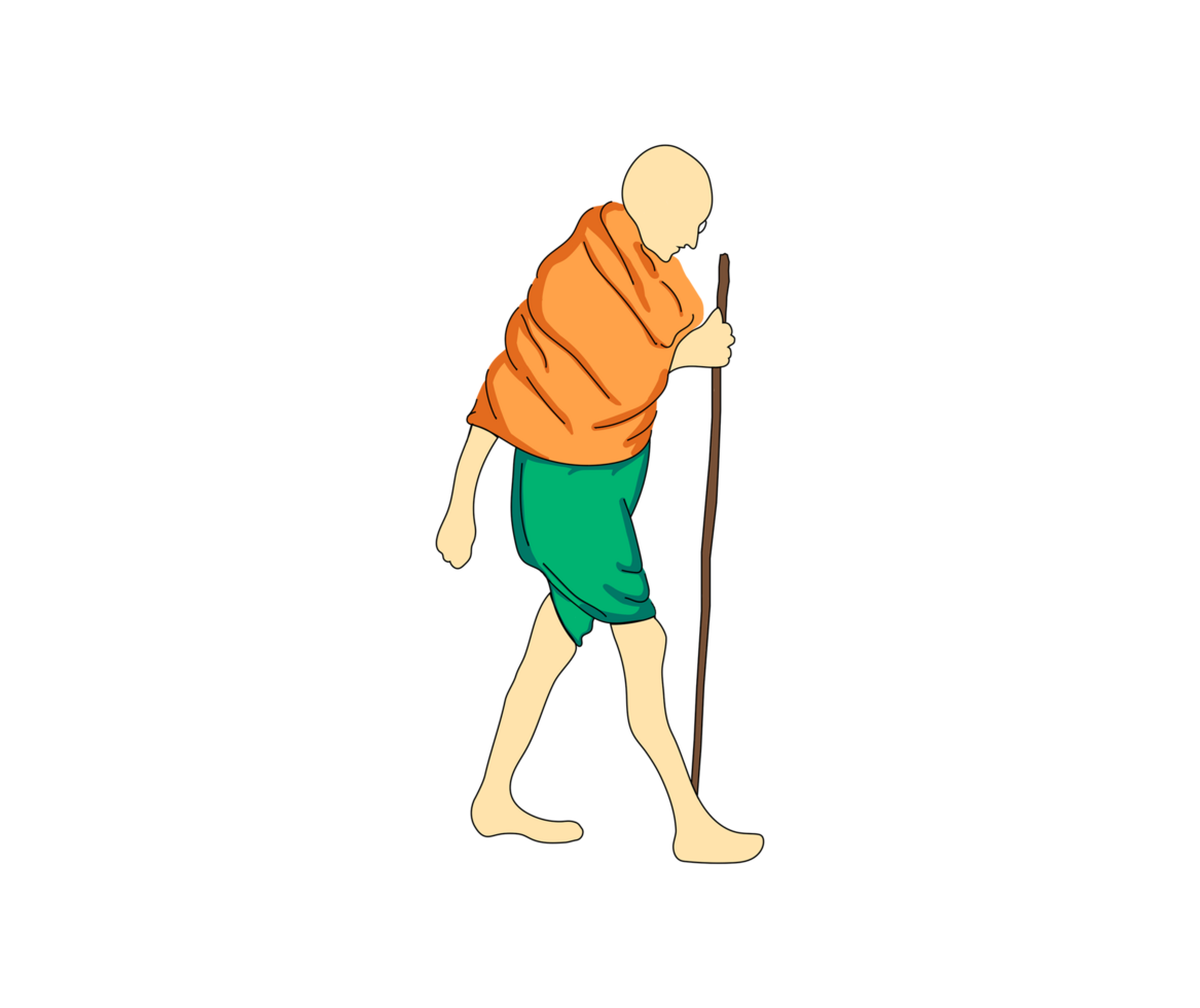 mahatma Gandhi caminando con palo color png