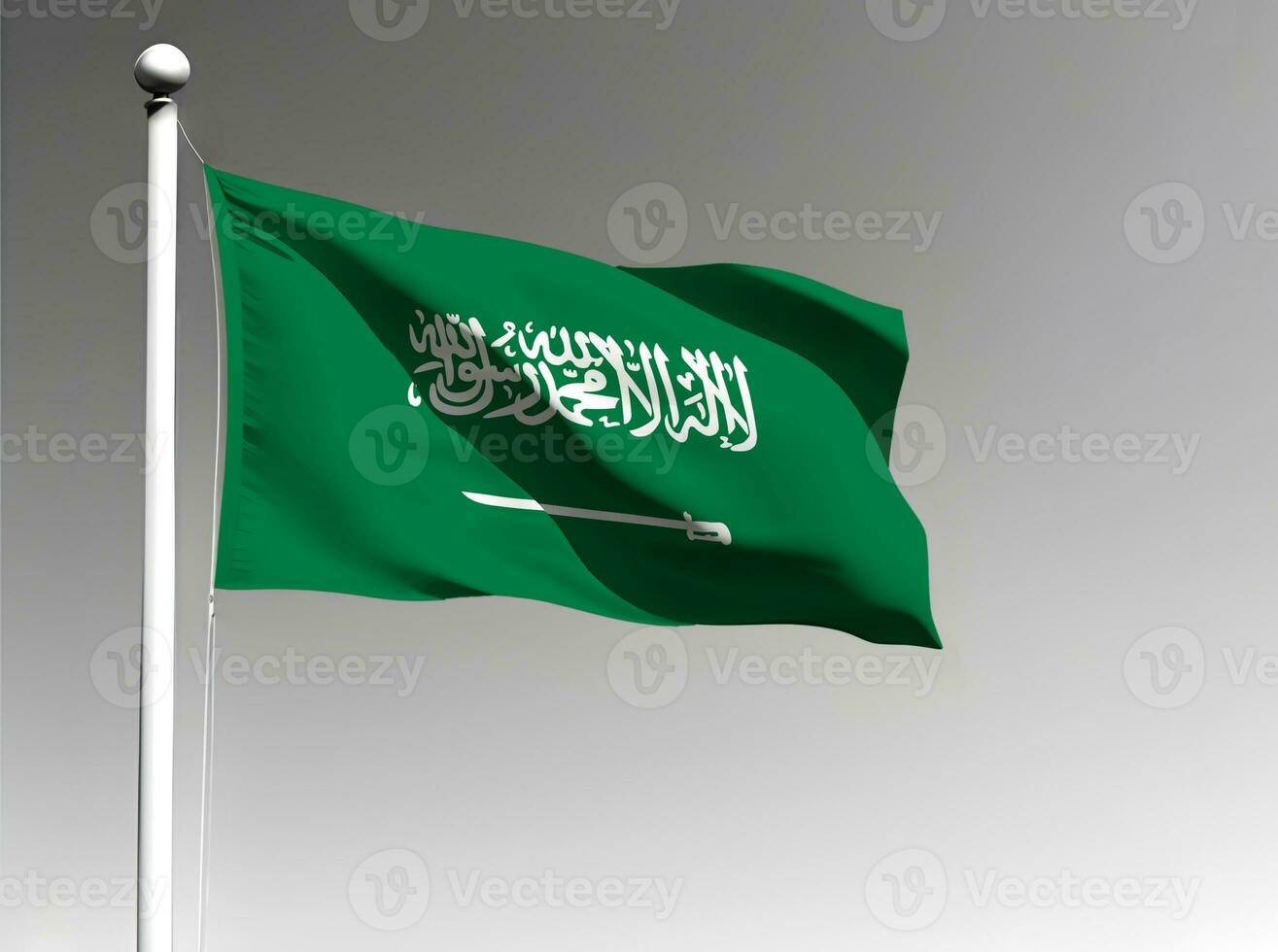 Saudi Arabia national flag waving on gray background photo