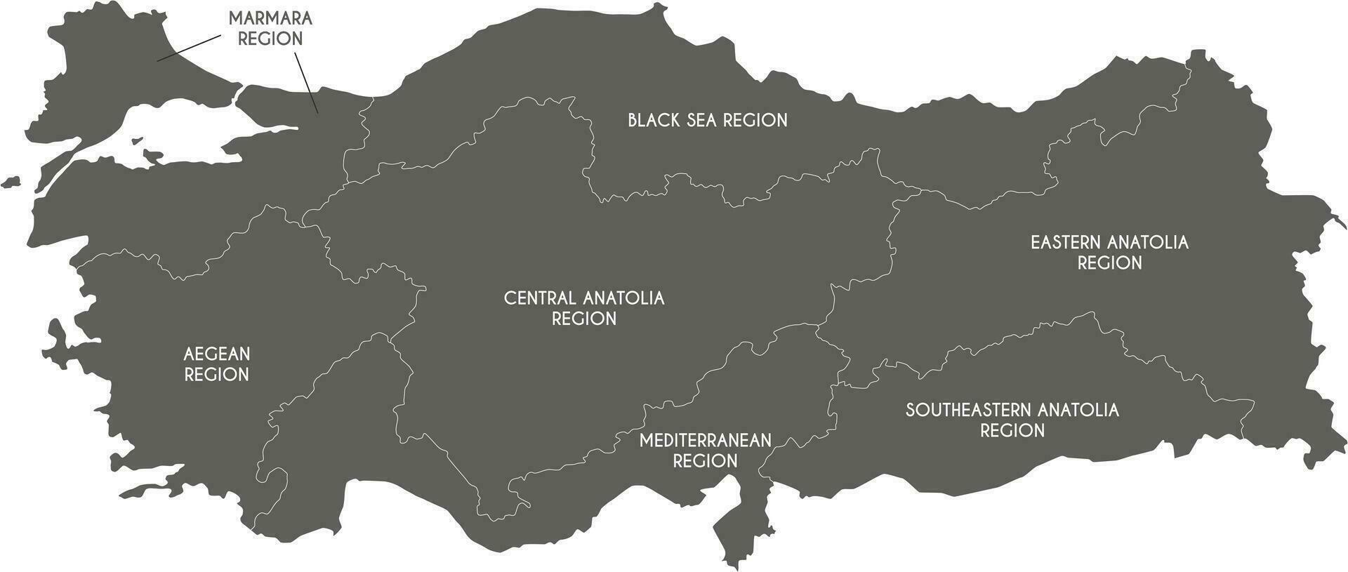 Vector map of Turkey with regions and geographical divisions. Editable and clearly labeled layers.