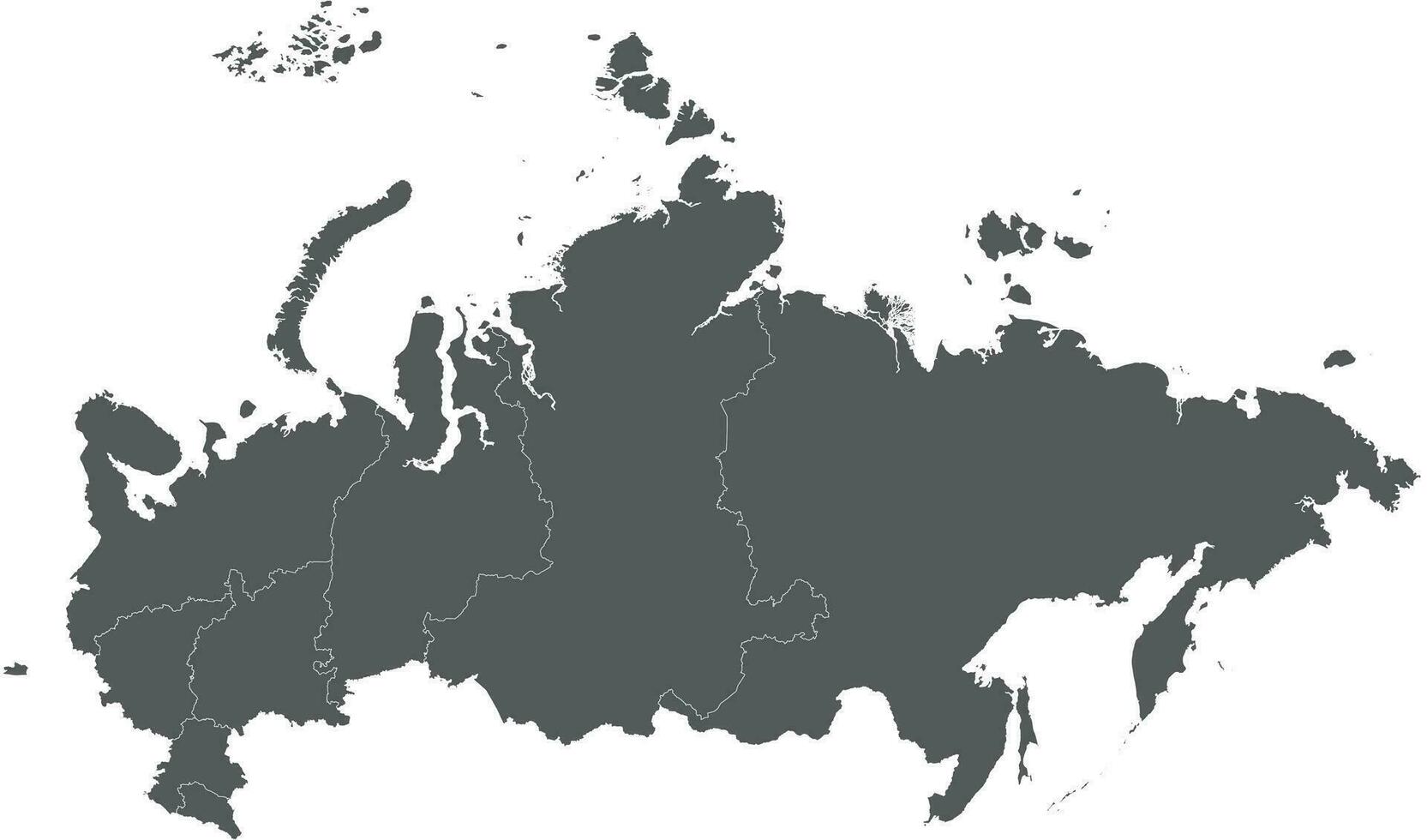 Vector blank map of Russia with regions or or federal districts and administrative divisions. Editable and clearly labeled layers.