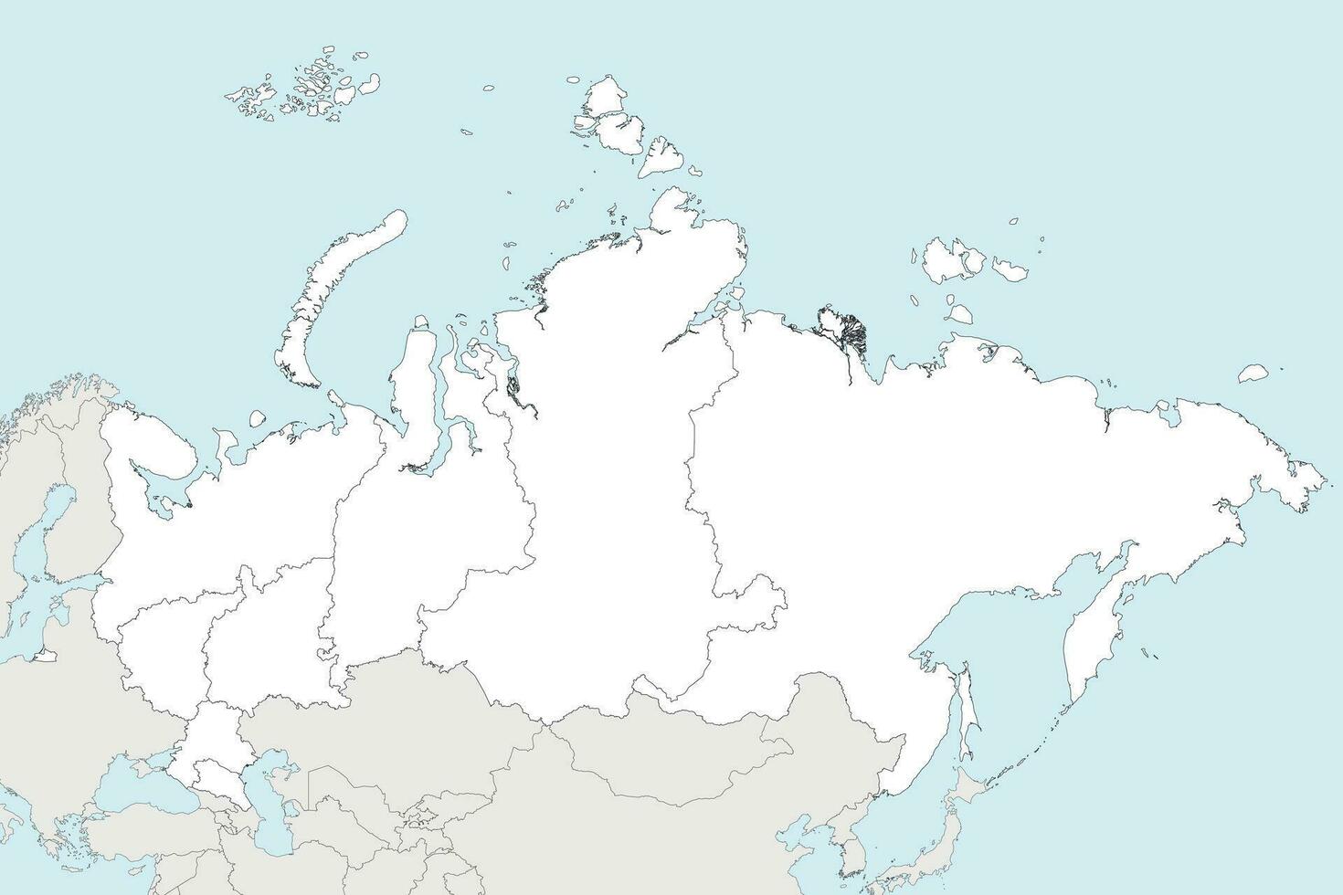 Vector blank map of Russia with regions or federal districts and administrative divisions, and neighbouring countries. Editable and clearly labeled layers.
