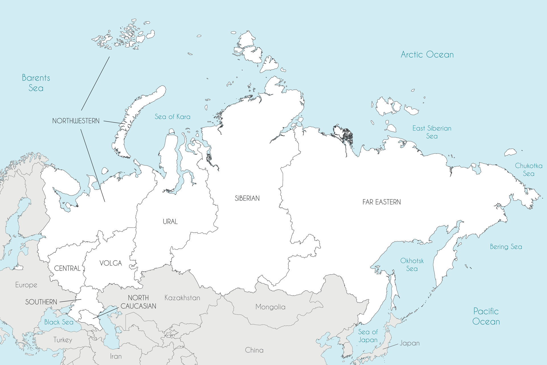Vector Map Of Russia With Regions Or Federal Districts And Map Of Russia With Regions Or Federal Districts And Administrative Divisions And Neighbouring Countries Editable And Clearly Labeled Layers Vector 