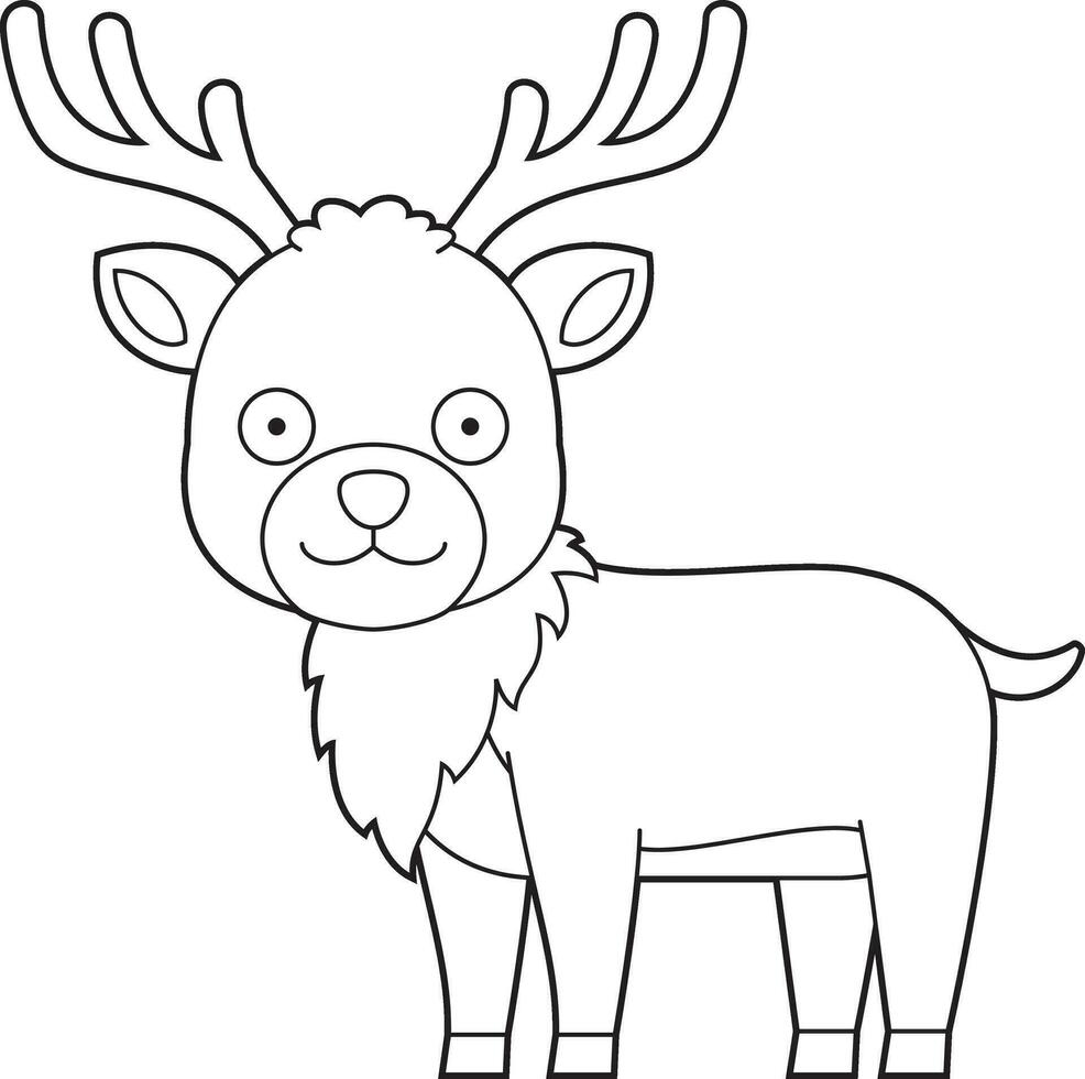Easy coloring cartoon vector illustration of a reindeer