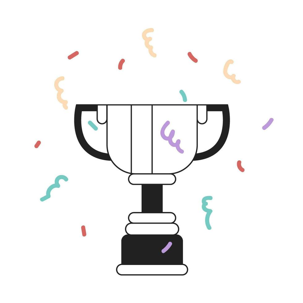 Golden cup confetti monochrome flat vector object. Celebration. Winning, Editable black and white thin line icon. Simple cartoon clip art spot illustration for web graphic design