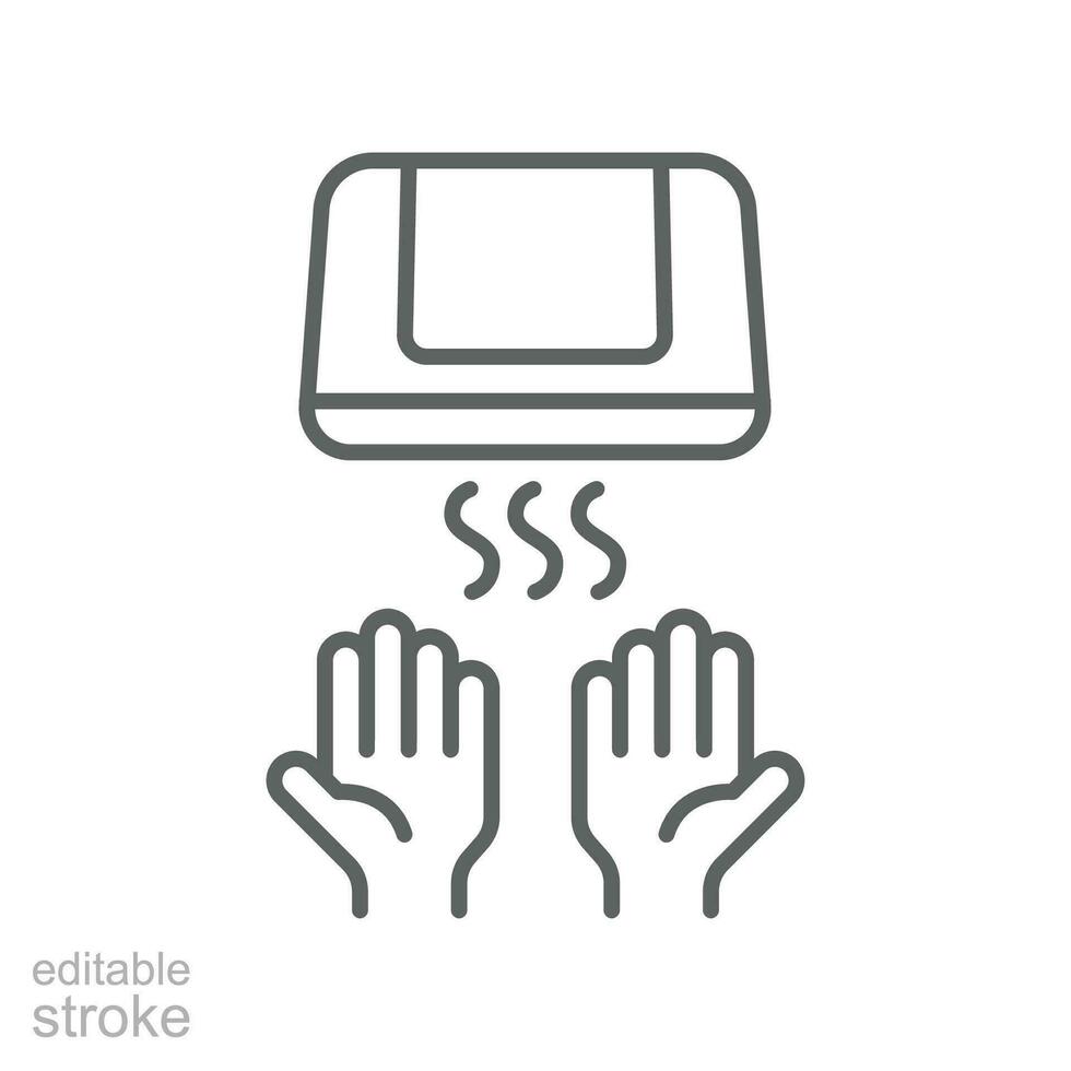 Hand dryer icon, dry, air, machine, bathroom equipment. Automated touchless drying hands restroom with sensors. Outline style. editable stroke. vector illustration. design on white background. EPS 10