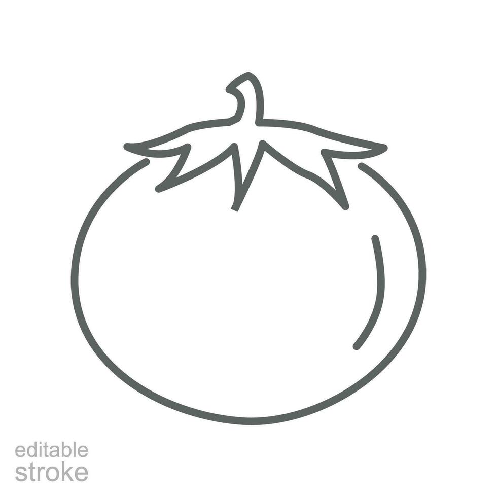 tomate icono, vegetal. jugoso vegetal con hoja. orgánico brillante rojo Cereza tomate. naturaleza Fresco vegetariano alimento. contorno estilo. editable ataque. vector ilustración diseño en blanco antecedentes eps 10