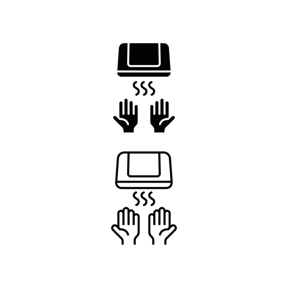 Hand dryer icon, dry, air, machine, bathroom equipment. Automated touchless drying hands restroom with sensors line and solid style pictogram logo vector illustration design on white background EPS 10
