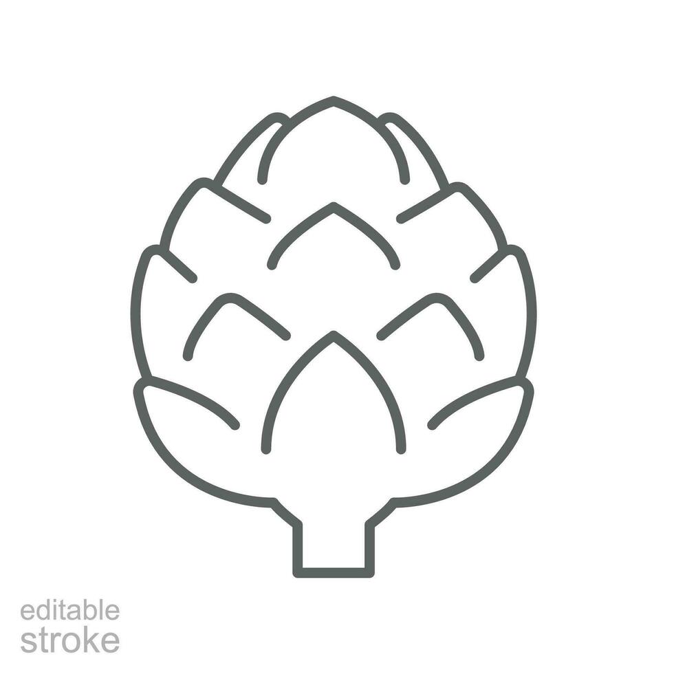 Artichoke icon. fresh diet organic nature vegetable food. Salad vegetarian healthy, vegan nutrition. Editable stroke. Outline style pictogram. Vector illustration. Design on white background. EPS 10