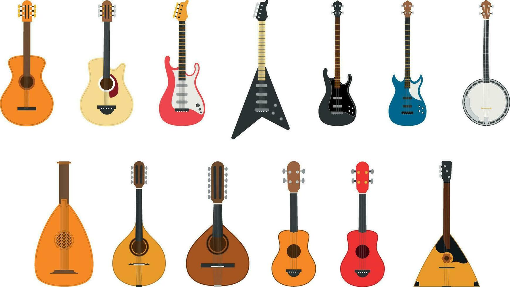 Vector illustration set of string instruments playing by plucking the strings