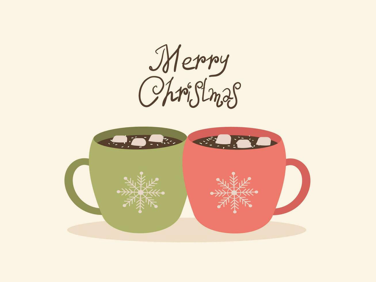 Christmas mugs with hot cocoa or coffee, creamer, Can be used for greeting cards, party invitations, posters or stickers. Vector