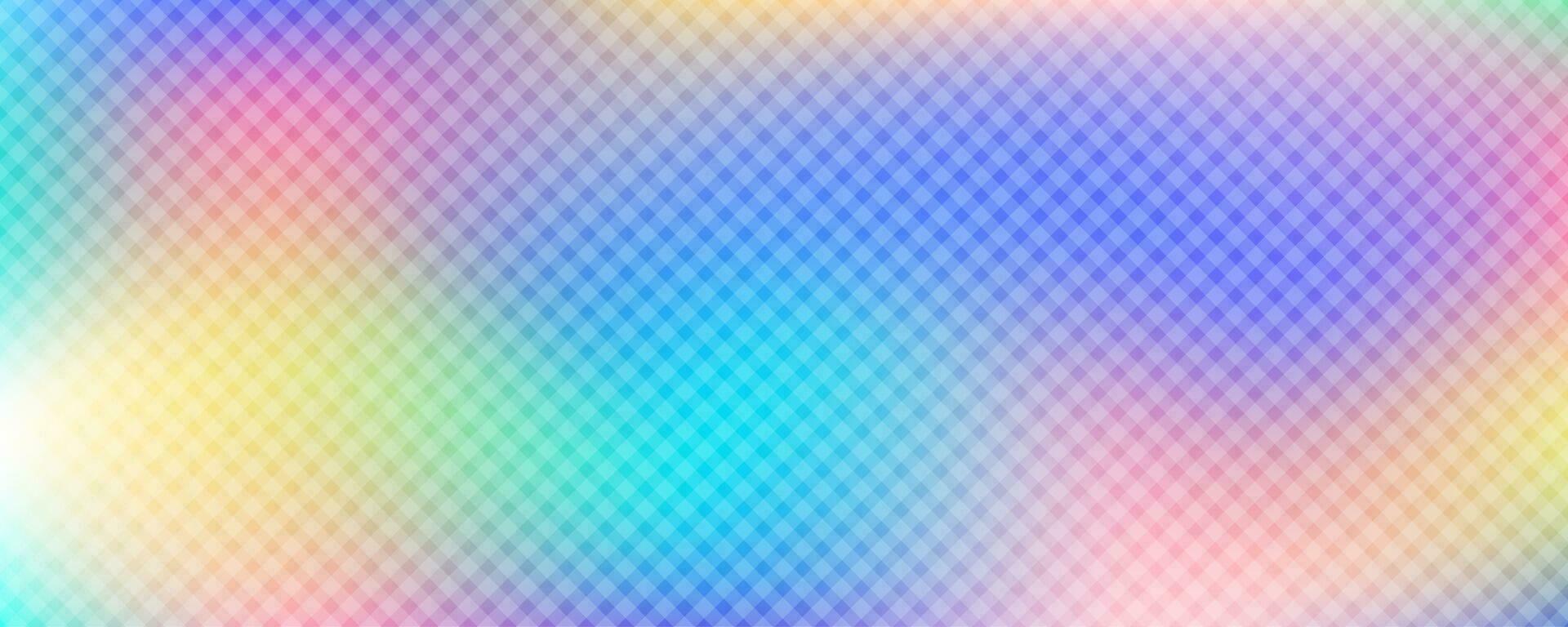 Abstract gingham gradient background. Holographic vector texture. Rainbow ombre stripes. Iridescent elegant illustration.