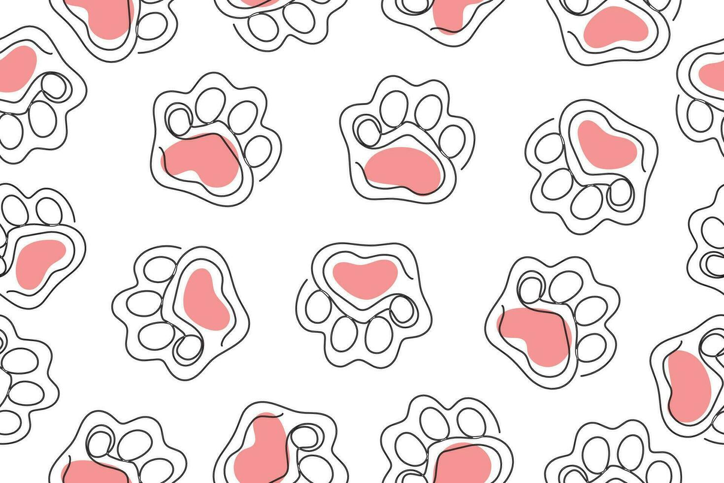 Seamless pattern of pet paw silhouette print. Abstract animal wallpaper and fabric design and decor.Vector illustration. Vector
