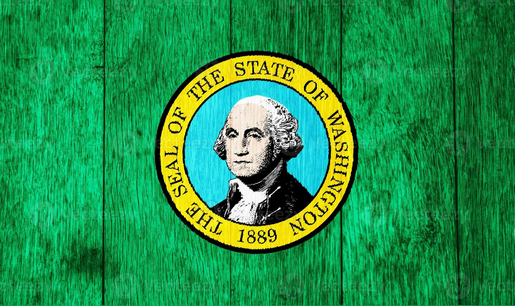 Flag of US state of Washington on a textured background. Concept collage. photo