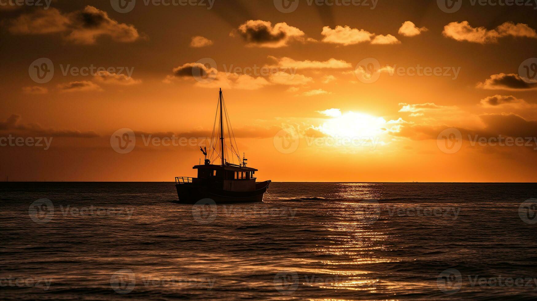 Boat on the sea at sunset in Key West, generative ai photo