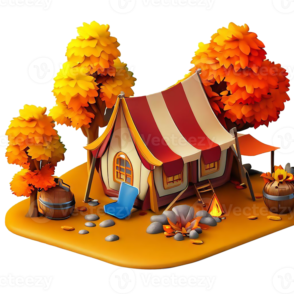 AI generative Camping in Autumn forest png