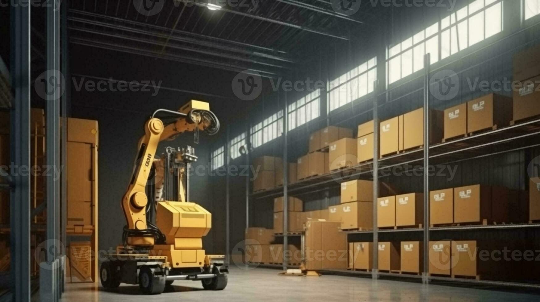 lifting robot working with transfering robot and working. AI Generative. photo