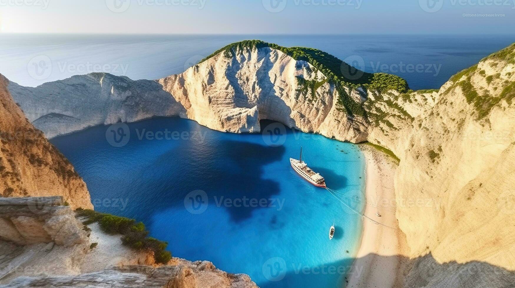 Embracing the Serene Navagio Beach on Zakynthos. Generative AI photo