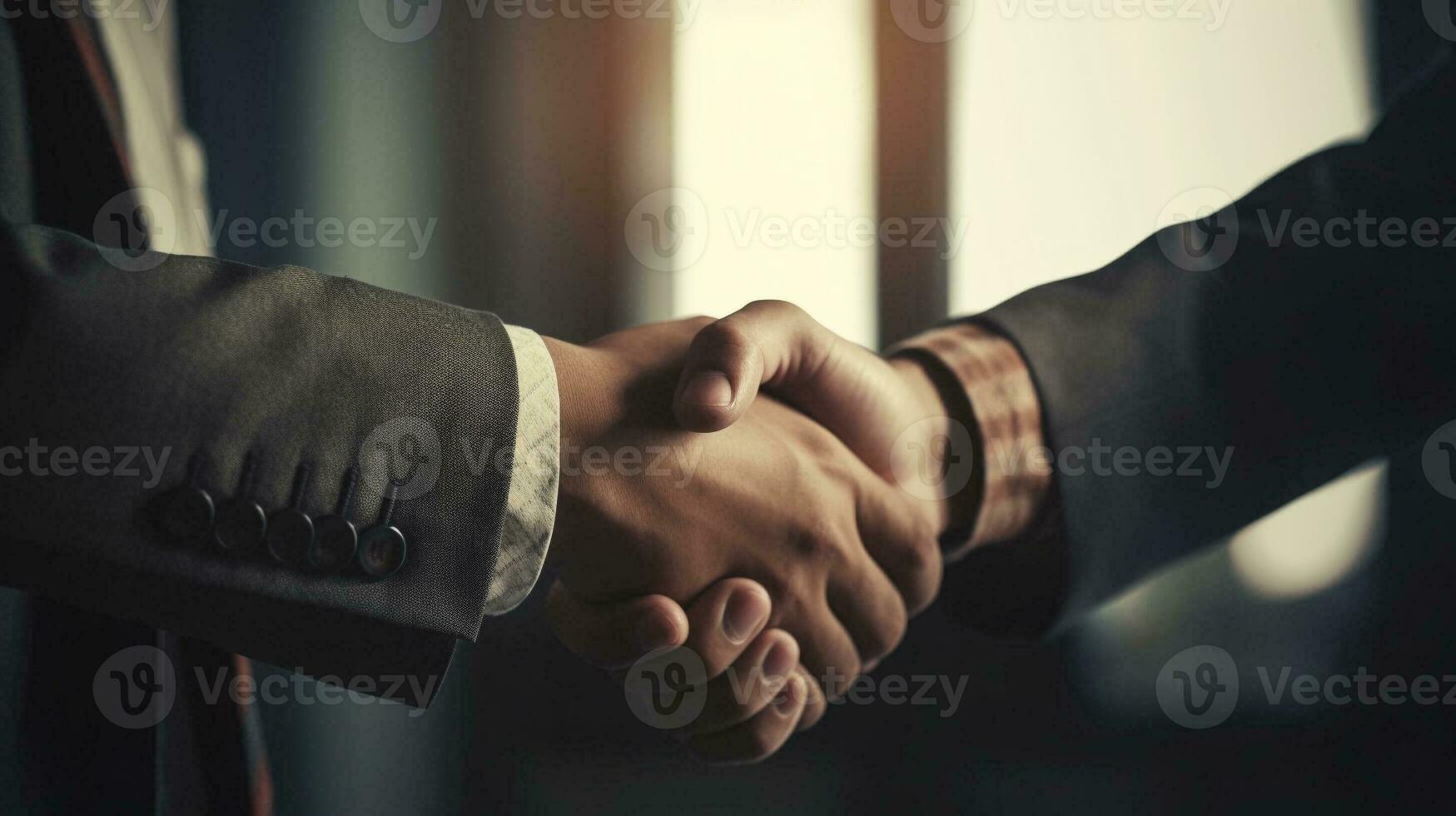 Business people shaking hands, teamwork, finishing up a meeting, Negotiations were successfully. Generative AI. photo