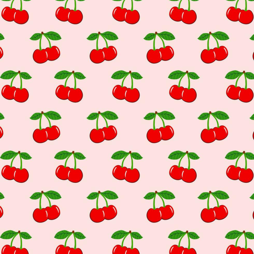 Seamless cherry pattern on pink background. vector