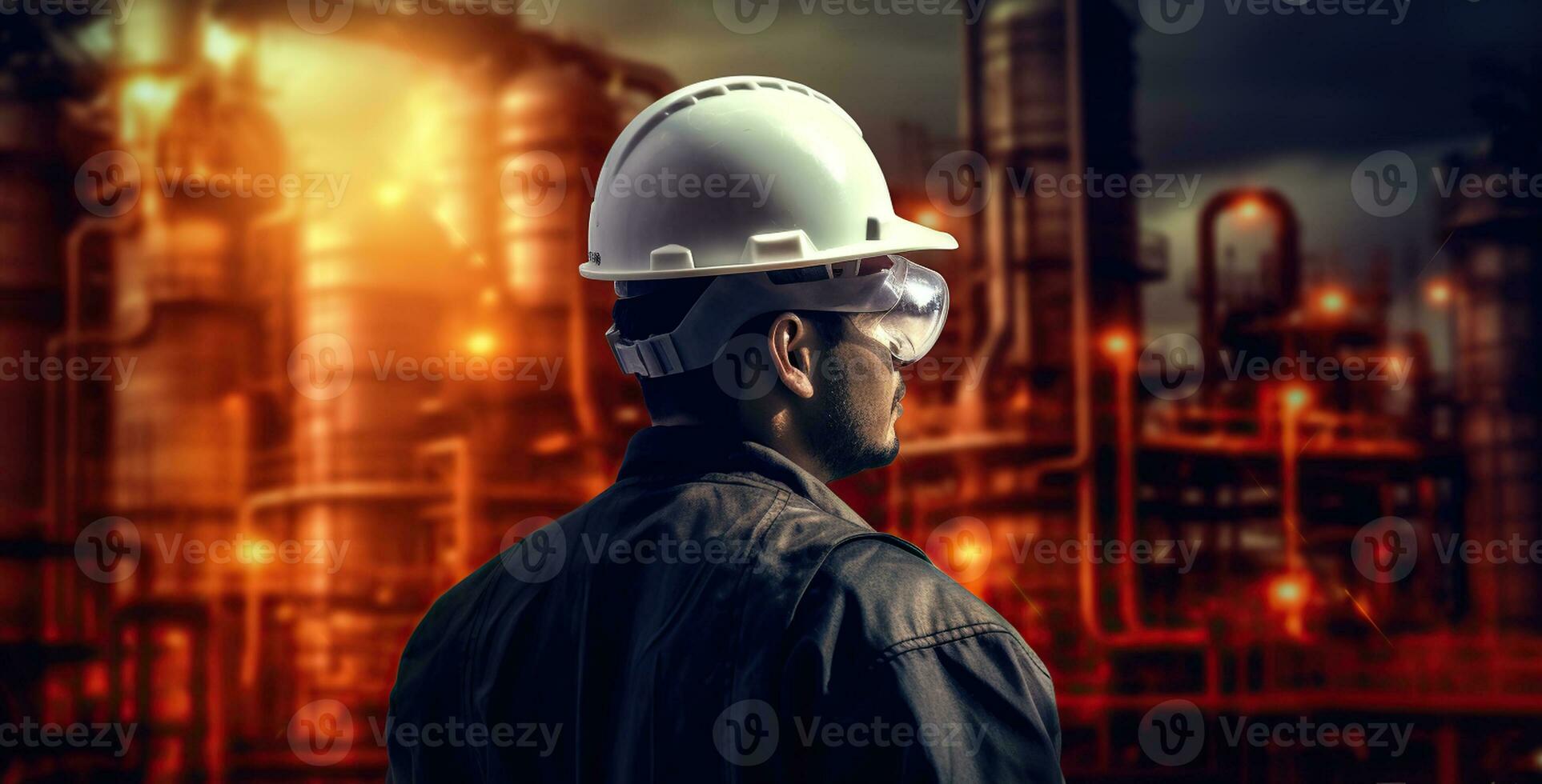 un ingeniero con petróleo refinería industria planta antecedentes. generativo ai foto