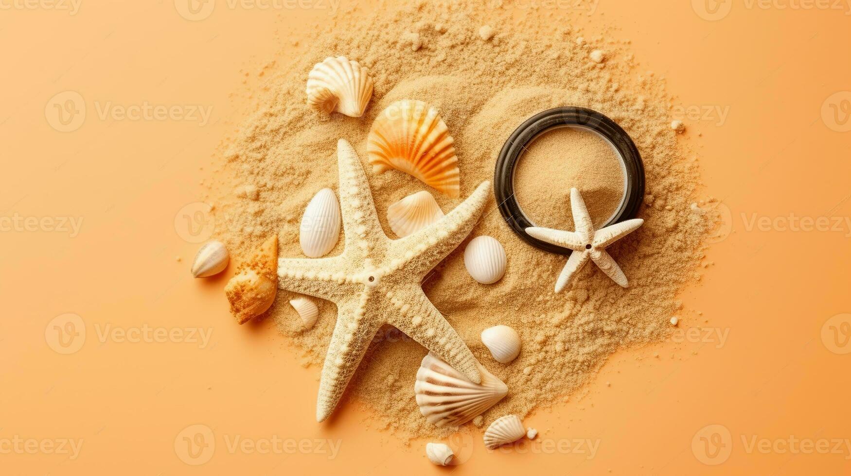 playa tesoros, el seducir de estrellas de mar y conchas marinas en arenoso orillas generativo ai foto