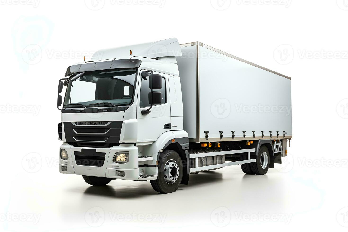 White commercial Industrial cargo delivery van truck isolated on white background. Copy space. Illustration, generative Ai photo